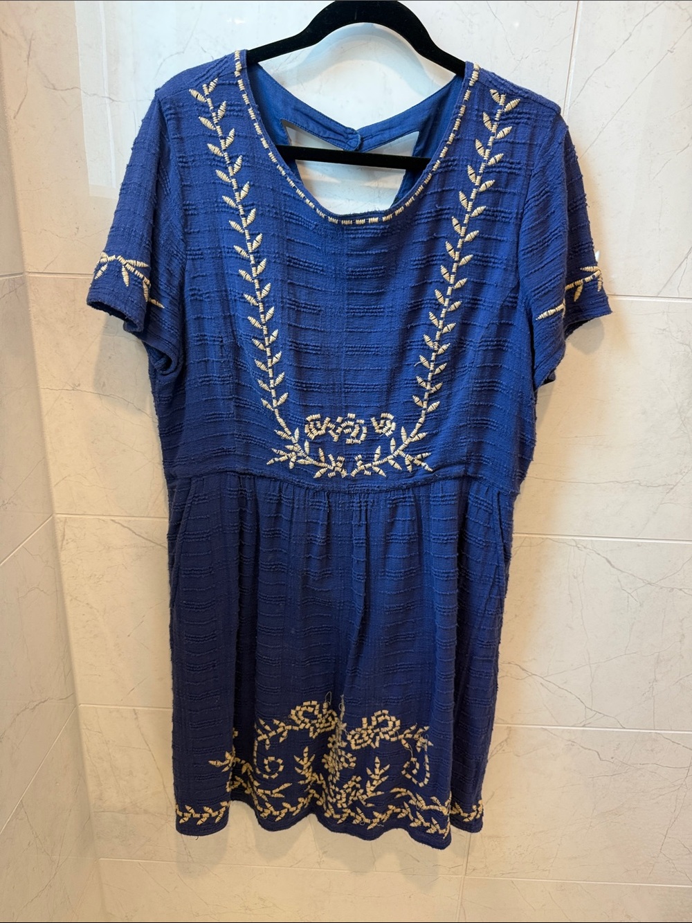 Lucky Brand Royal Blue Midi Dress with Gold Embroidery